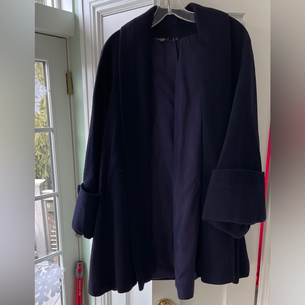Elegant Navy Blue Women's Swing Coat